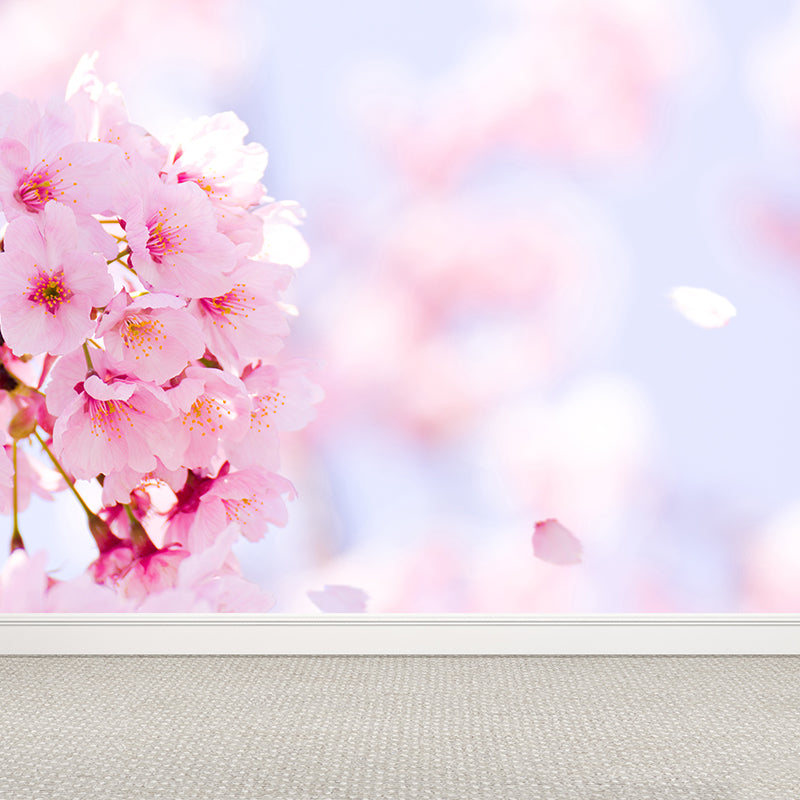 Pink Cherry Flower Wall Mural Moisture Protection Modern Living Room Wall Covering