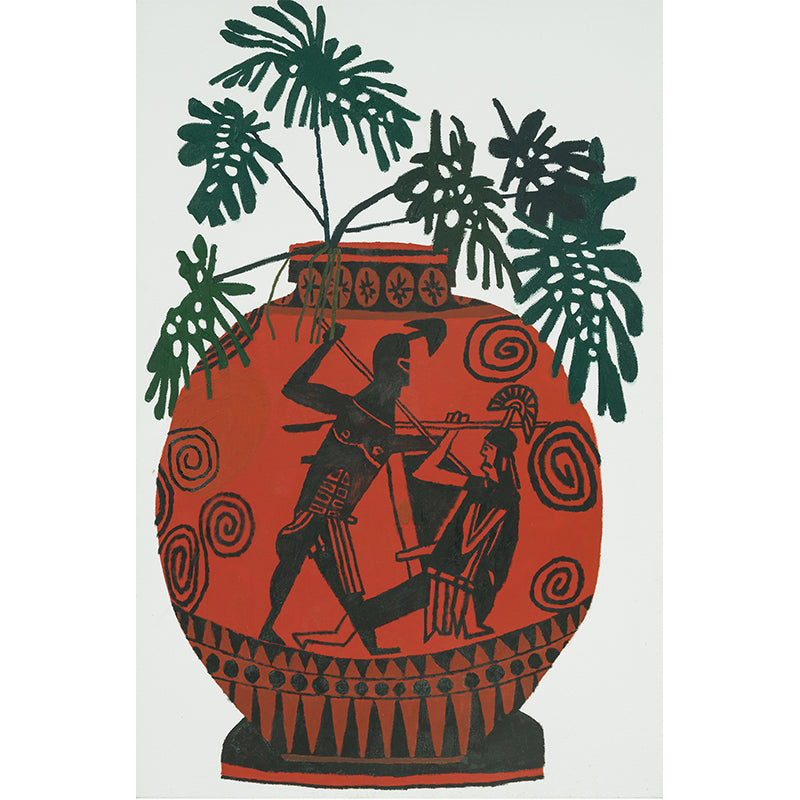 Modern Ceramic Pot Mural Decal Red Living Room Wall Covering, Custom Size Available