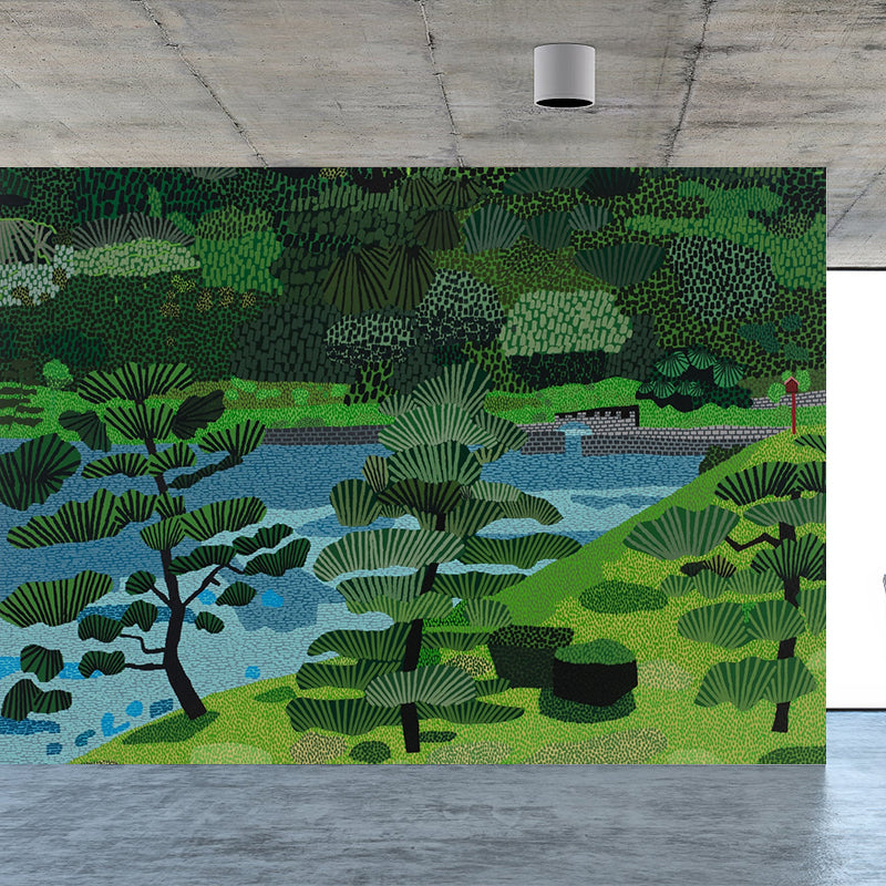 Green Forest Landscape Wall Mural Moisture Resistant Modern Living Room Wall Covering