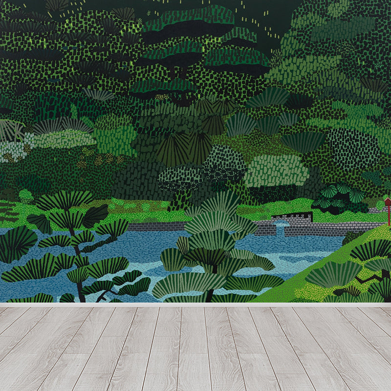 Green Forest Landscape Wall Mural Moisture Resistant Modern Living Room Wall Covering