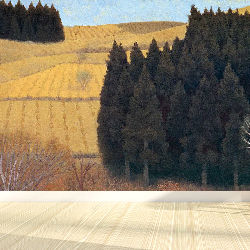 Modern Autumn Farmland Mural Wallpaper Yellow Waterproof Wall Covering for Bathroom