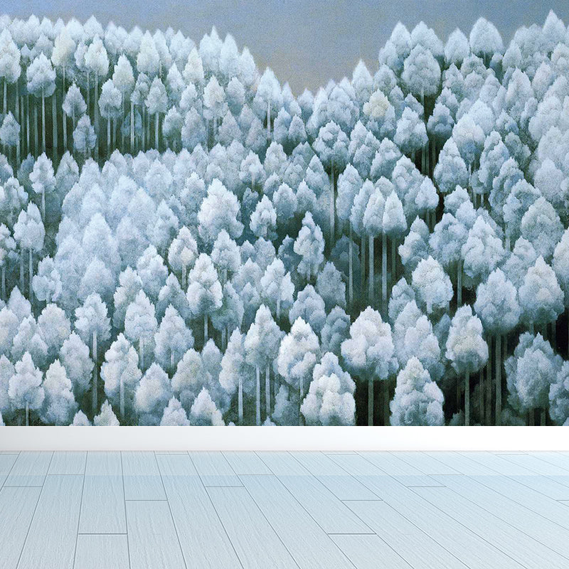 White Natural Woodlands Mural Wallpaper Decorative Wall Covering for Living Room