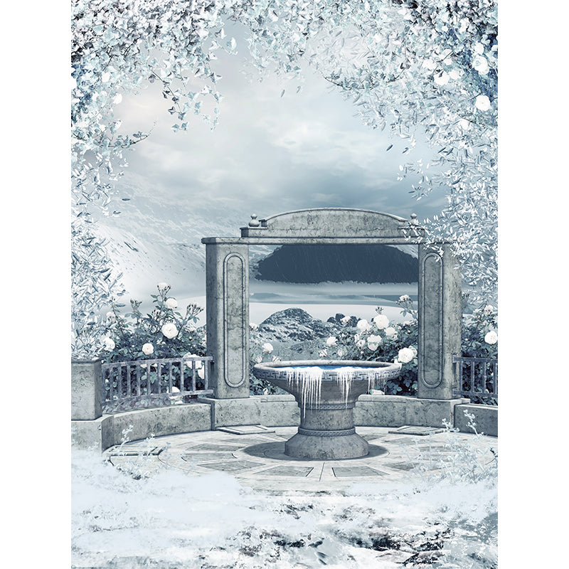 Illustration Style Courtyard Wall Mural for Living Room, White, Custom Size Available