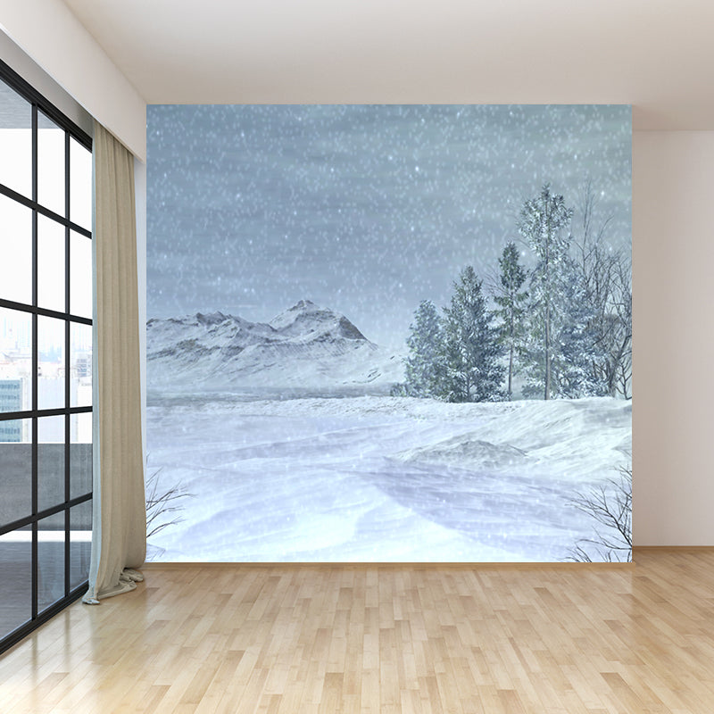 Giant Contemporary Wall Mural in White Plain Snow Scene Wall Decor, Custom Printed