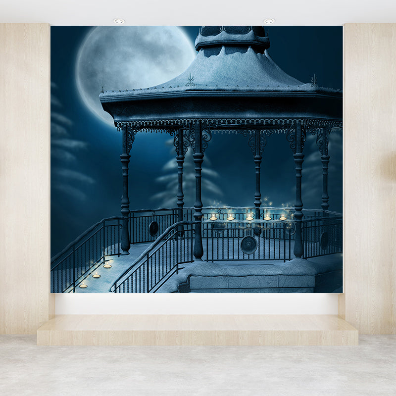 Tranquil Snowy Pavilion Mural Wallpaper for Dining Room Winter Wall Decor, Customised