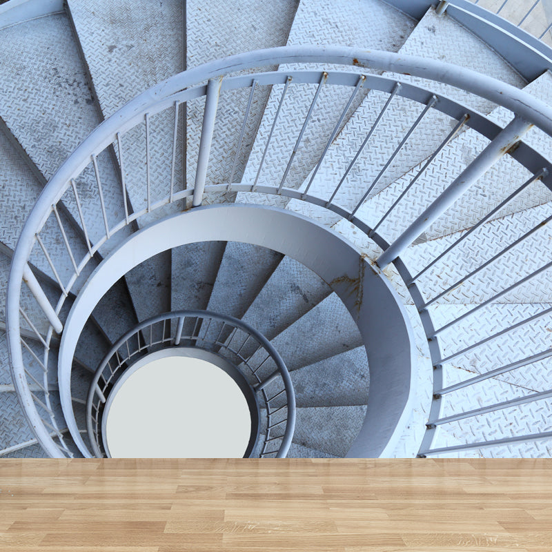 Close-Up Swirl Staircase Mural Wallpaper White Contemporary Wall Art for Living Room
