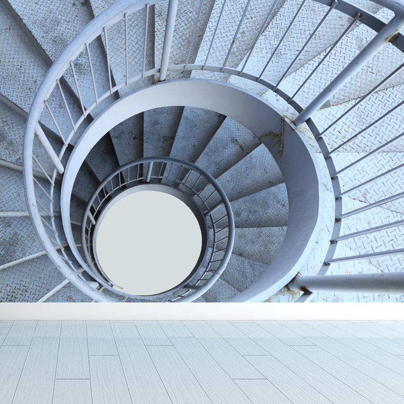 Close-Up Swirl Staircase Mural Wallpaper White Contemporary Wall Art for Living Room