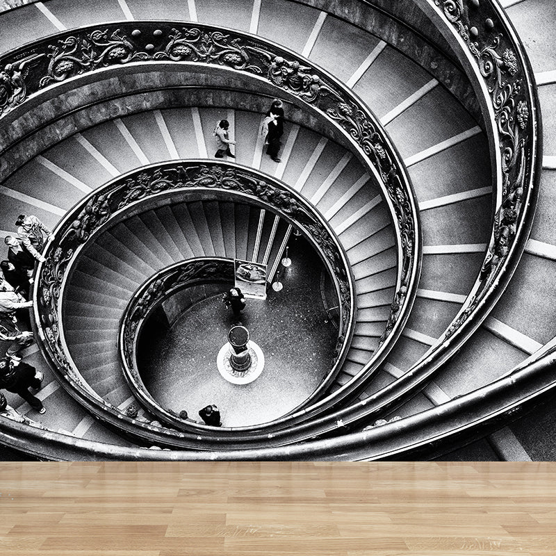 Dark Grey Spiral Stairway Mural Decal Moisture Resistant Modern Bedroom Wall Covering