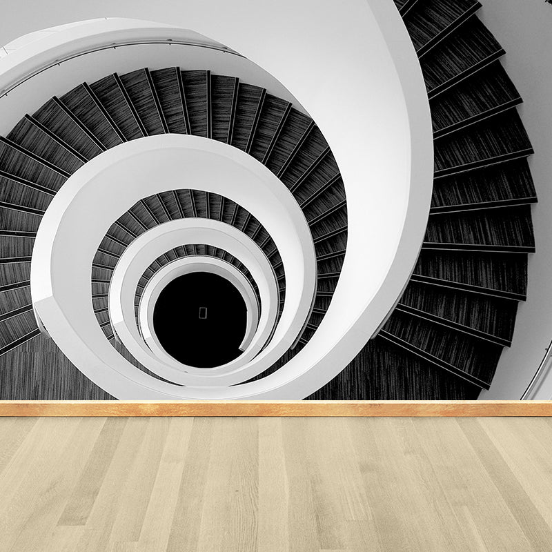 Mesmerizing Swirly Stairs Wall Mural Decal for Living Room, Black and White, Custom Size