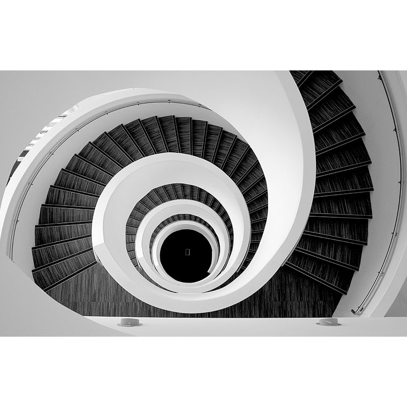 Mesmerizing Swirly Stairs Wall Mural Decal for Living Room, Black and White, Custom Size