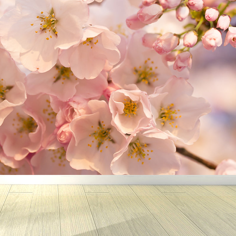 Contemporary Flower Print Mural Wallpaper White Living Room Wall Art, Custom Printed