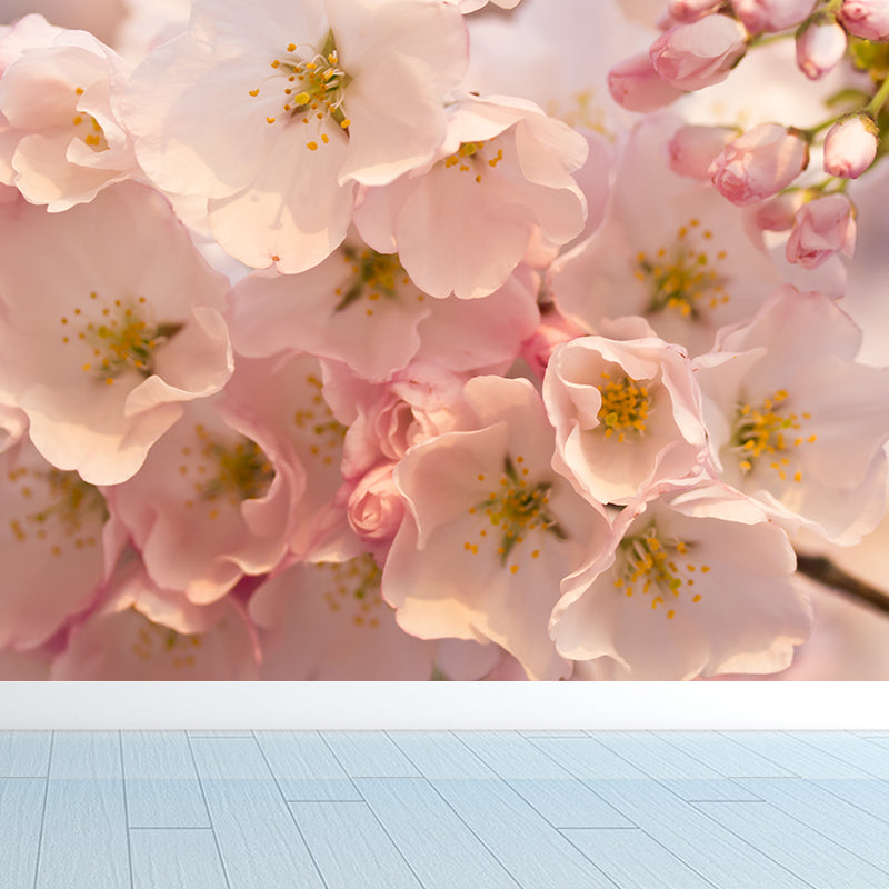 Contemporary Flower Print Mural Wallpaper White Living Room Wall Art, Custom Printed