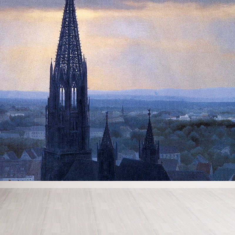 Blue City Buildings Mural Wallpaper for Decoration Modern Playroom Wall Covering