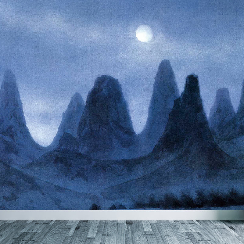 Giant Mountains Mural Decal Blue Non-Woven Fabric Wall Art for Home Decor, Custom
