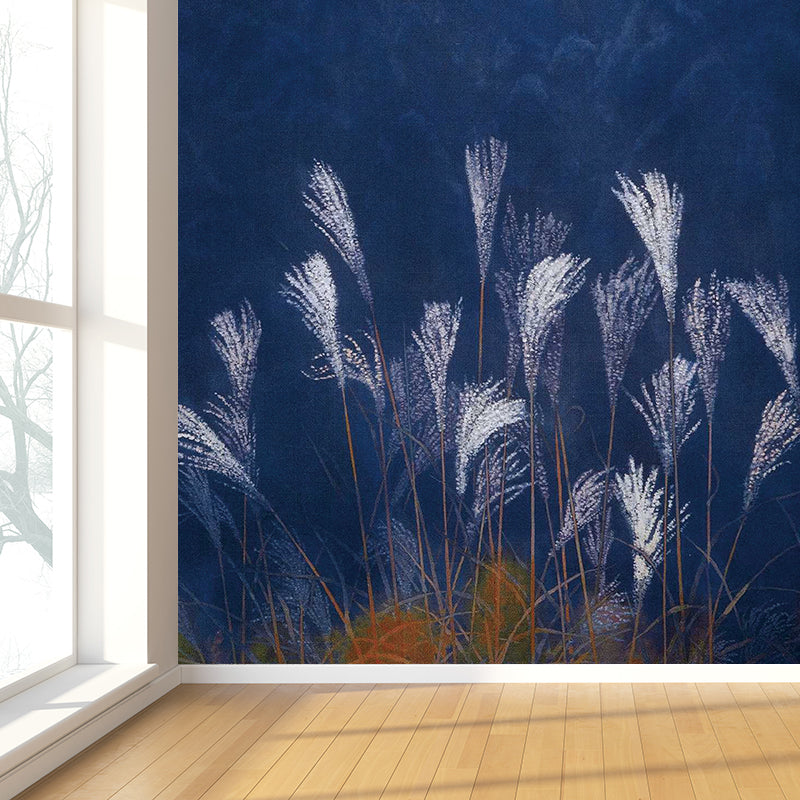 Big Woodland Mural for Kitchen Botanical Print Wall Decor in Blue, Stain Resistant