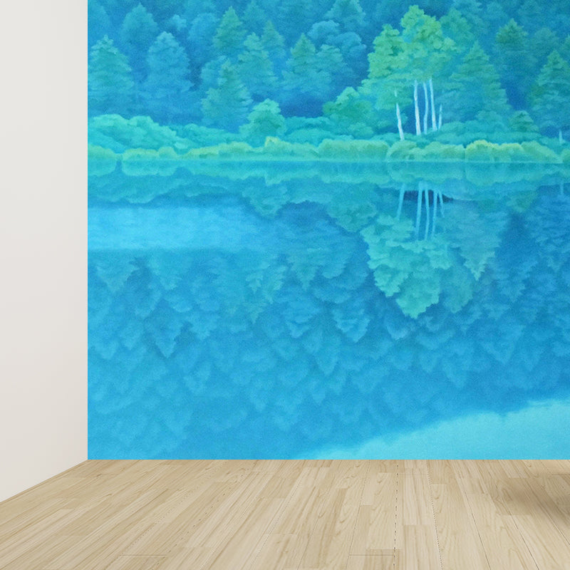 Large Vegetal Wall Mural Contemporary Relaxing Floral Wall Covering in Turquoise