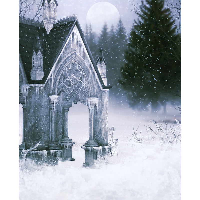 Contemporary Winter Building Wall Mural for Girls Bedroom Full Size Wall Covering in White