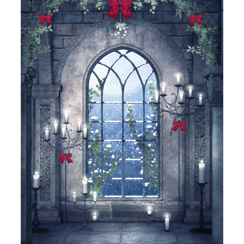 Contemporary Candles and Window Mural Non-Woven Waterproofing Gray Wall Art for Playroom