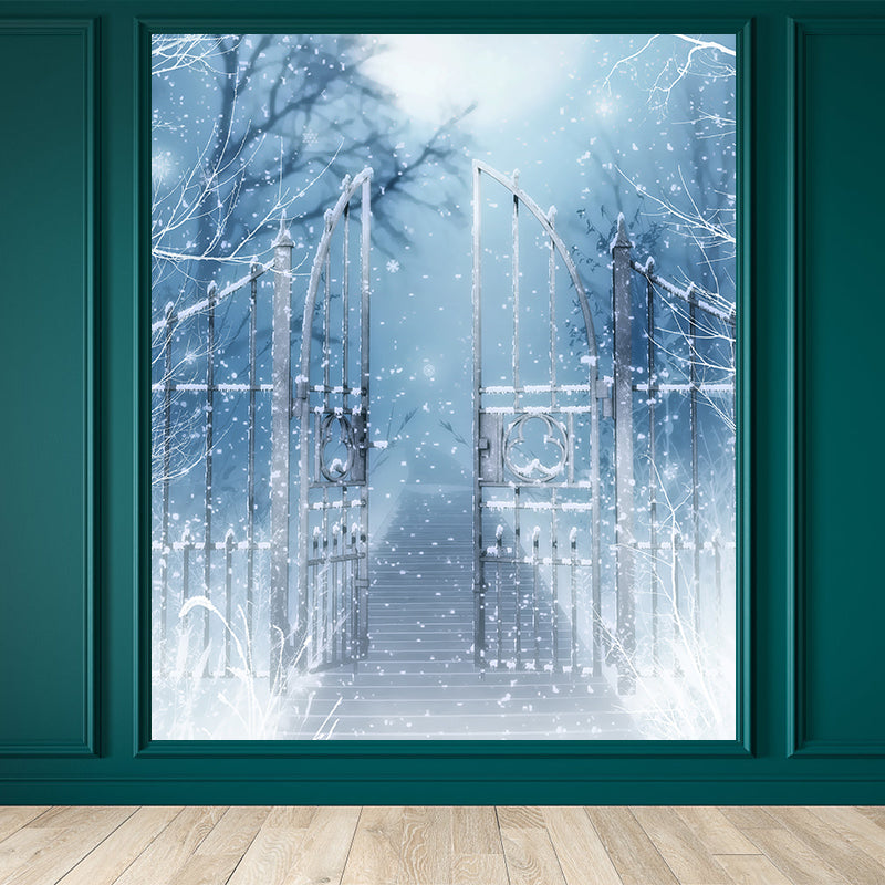 Non-Woven Cloth Decorative Mural Modern Winter Front Gate Snowscape Wall Covering