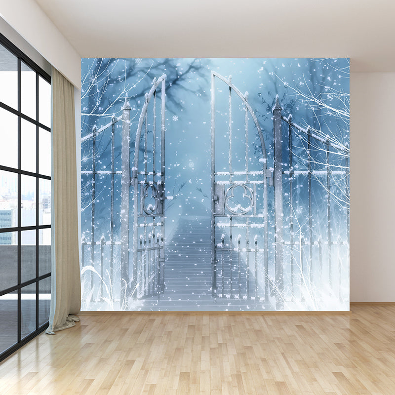 Non-Woven Cloth Decorative Mural Modern Winter Front Gate Snowscape Wall Covering