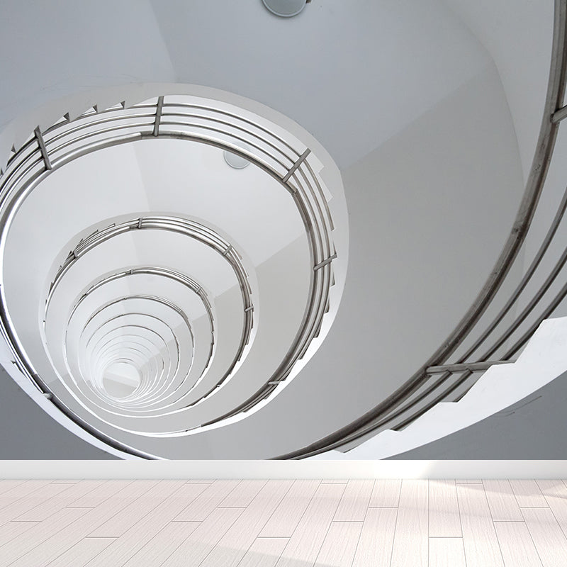 White Spiral Stair Hole Mural Decal Moisture Resistant Wall Decor for Living Room