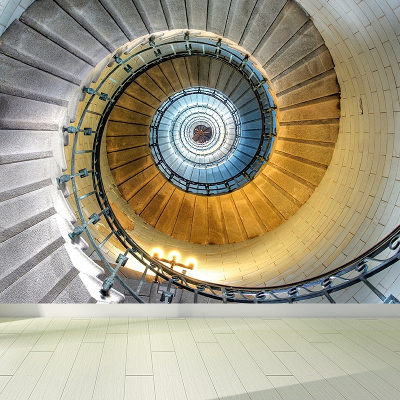 White Stairs Wall Paper Mural Vortex Contemporary Stain-Resistant Wall Decor for Home