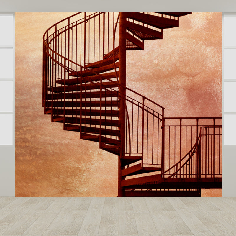 Rust Iron Spiral Stairs Mural Water Resistant Modernism Living Room Wall Covering