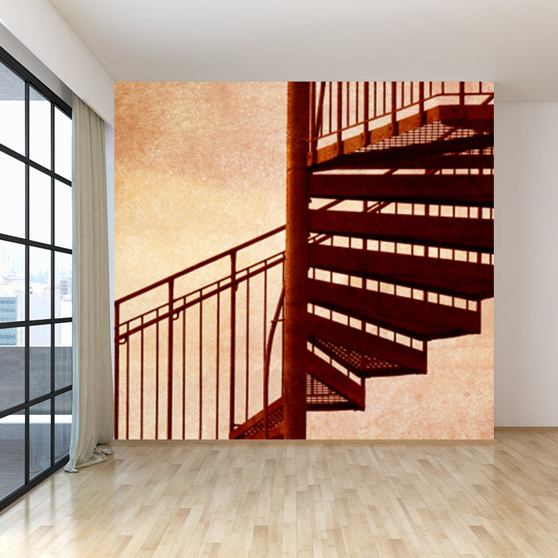 Rust Iron Spiral Stairs Mural Water Resistant Modernism Living Room Wall Covering