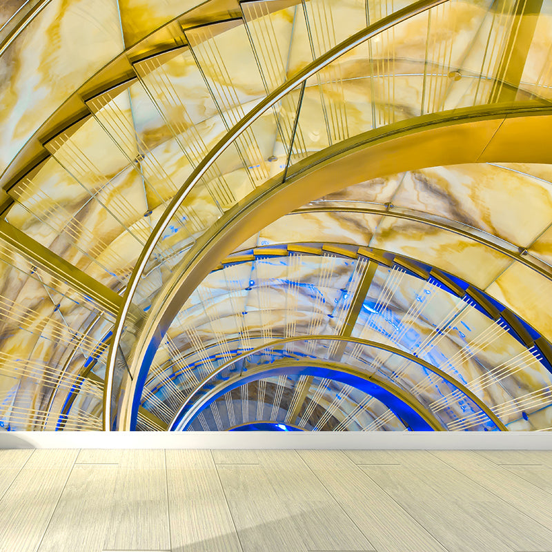 Non-Woven Washable Mural Modern Third Quarter Spiral Staircase Wall Art in Yellow