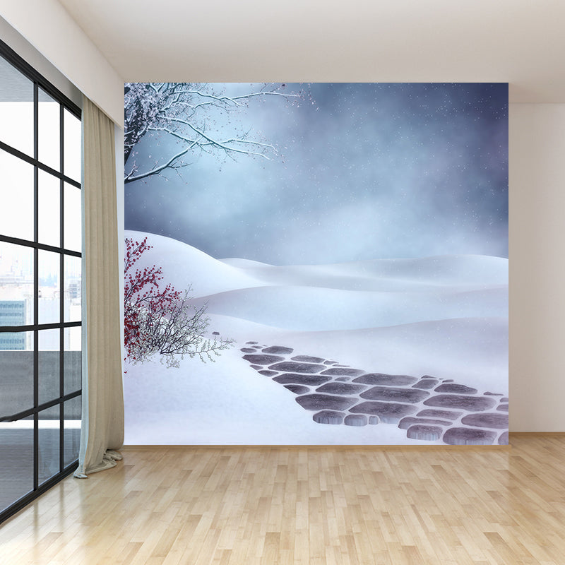 Extra Large Flowers Scene Mural Blue Non-Woven Wall Art for Indoor Decor, Custom Printed