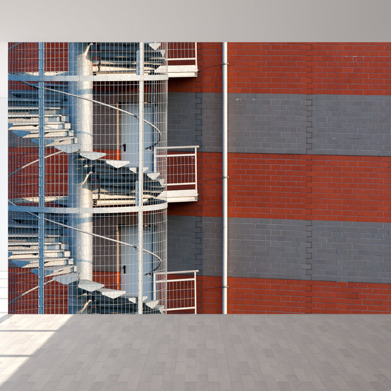 Modern Outdoor Staircase Wallpaper Mural Grey Stain Resistant Wall Art for Living Room