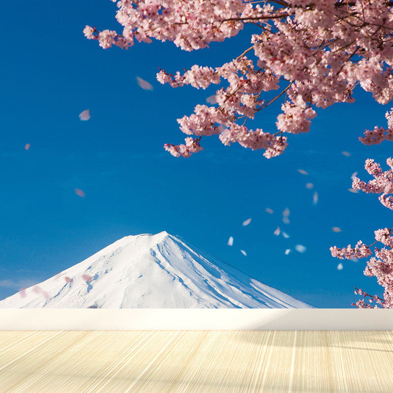 Flower and Mountain Wall Mural Modern Decorative Girls Room Wall Covering, Custom Size Available