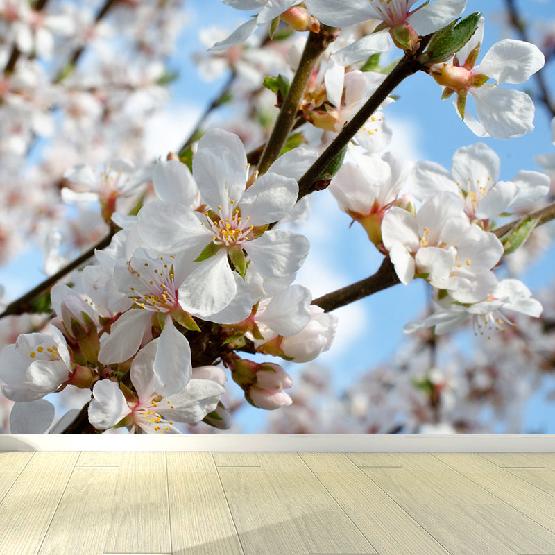 Contemporary Bud Mural Wallpaper Non-Woven Material Washable White Wall Decor for Bedroom