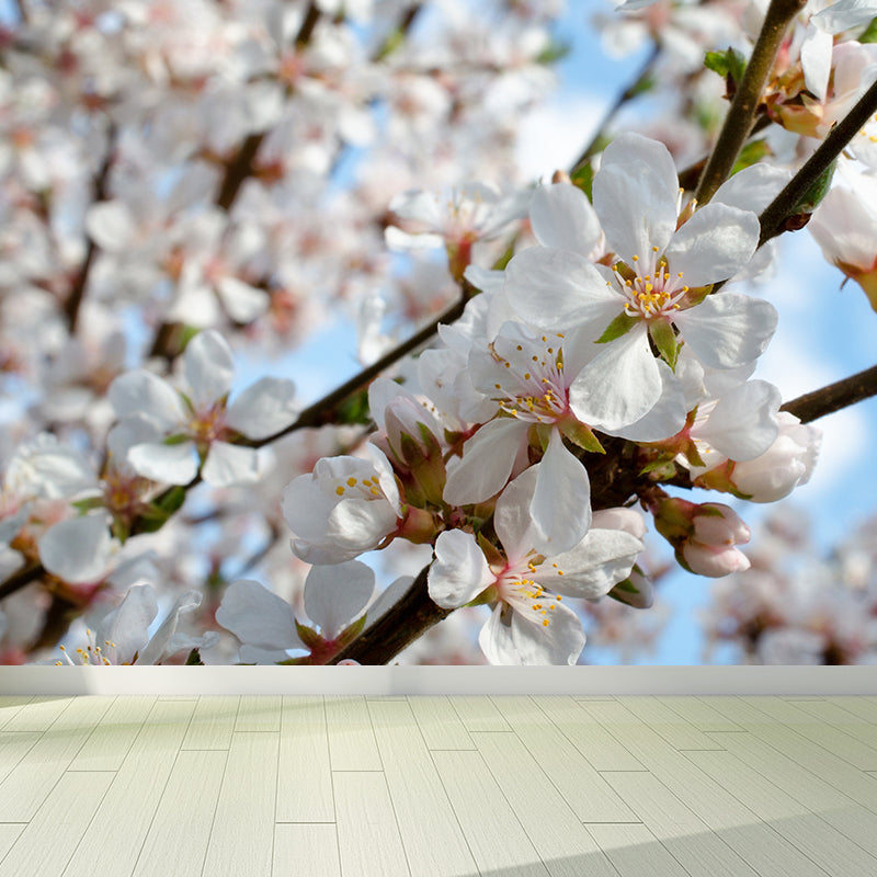 Contemporary Bud Mural Wallpaper Non-Woven Material Washable White Wall Decor for Bedroom