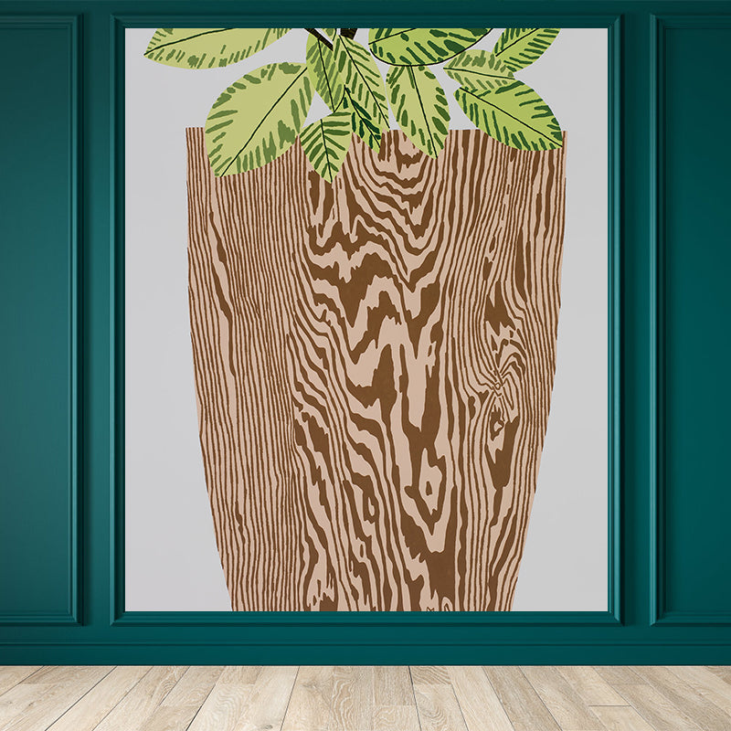 Huge Pot Plant Mural Decal Wood Non-Woven Wallpaper for Indoor Decor, Personalised