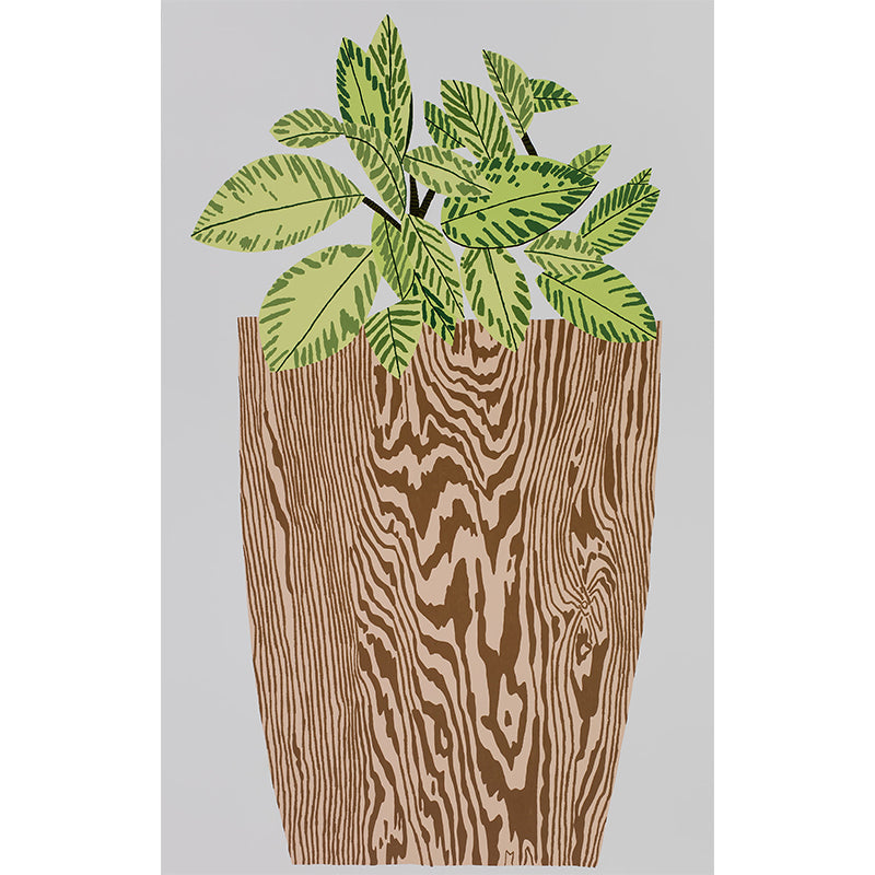 Huge Pot Plant Mural Decal Wood Non-Woven Wallpaper for Indoor Decor, Personalised