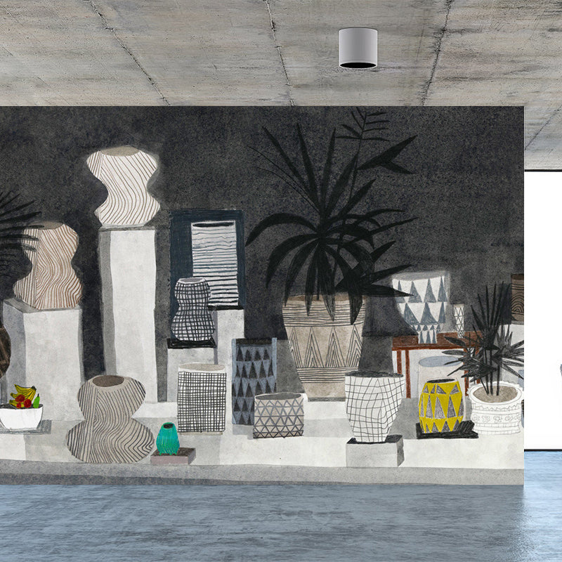 Modern Ceramic Pots Mural Decal Black Dining Room Wall Art, Custom Size Available