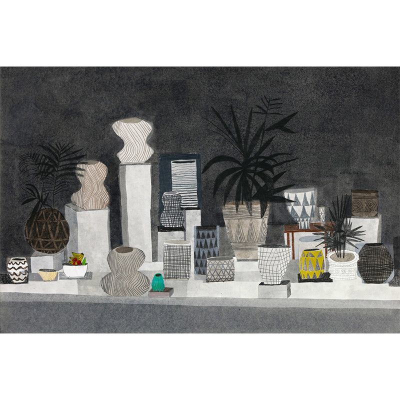 Modern Ceramic Pots Mural Decal Black Dining Room Wall Art, Custom Size Available