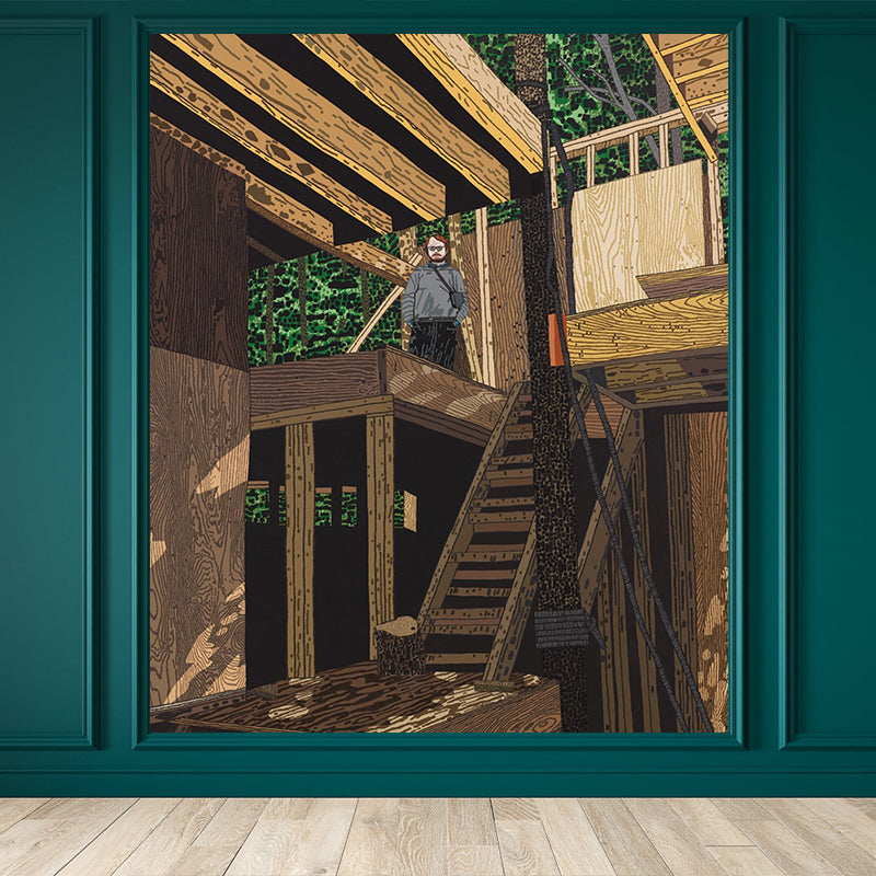 Water Resistant Log Cabin Mural Wallpaper Non-Woven Modern Wall Covering for House Interior