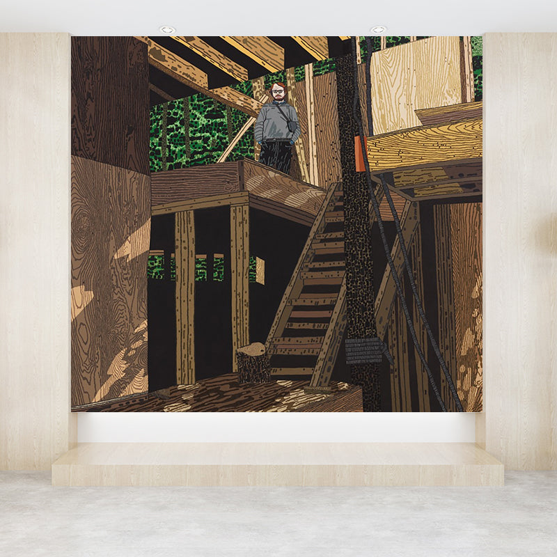 Water Resistant Log Cabin Mural Wallpaper Non-Woven Modern Wall Covering for House Interior