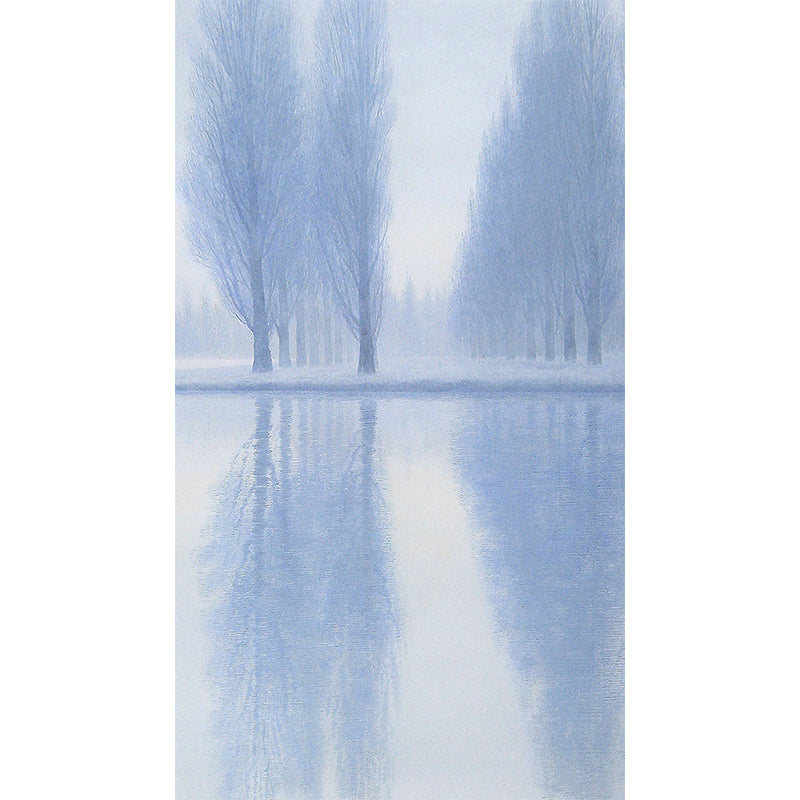 Blue Wild Trees Mural Wallpaper Stain-Proofing Contemporary Bathroom Wall Covering