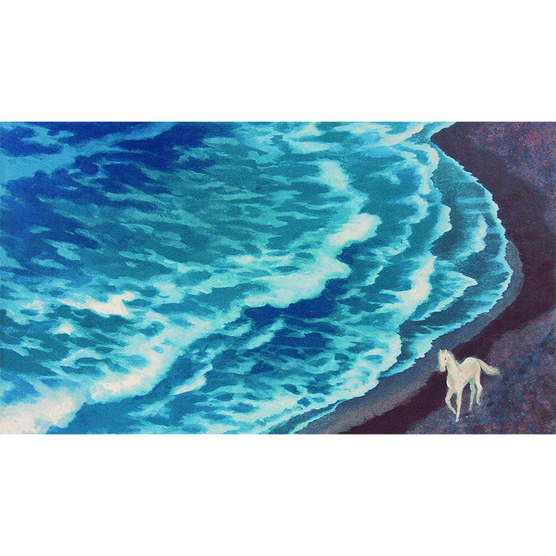 Great Ocean Landscape Mural Decal Contemporary Lush Floristic Wall Decor in Blue