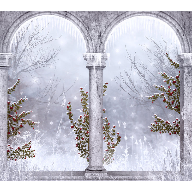 Gray Snowy Forest Mural Wallpaper Moisture Resistant Wall Covering for Living Room
