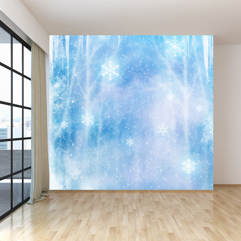 Modern Snow Crystals Mural Wallpaper Non-Woven Waterproof Blue Wall Art for Boys Room