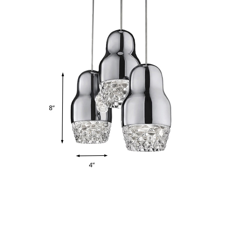 1/3 hoofden metalen hanglamp met kalebas schaduw postmodern chroom/goud/roségouden gesuspendeerd hanglampje voor balk in warm/wit