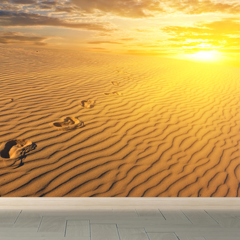 Dusk Sand Wave Desert Mural Yellow and Blue Modernism Wall Decor for Living Room