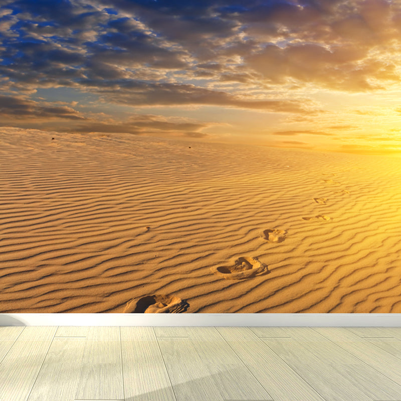 Dusk Sand Wave Desert Mural Yellow and Blue Modernism Wall Decor for Living Room