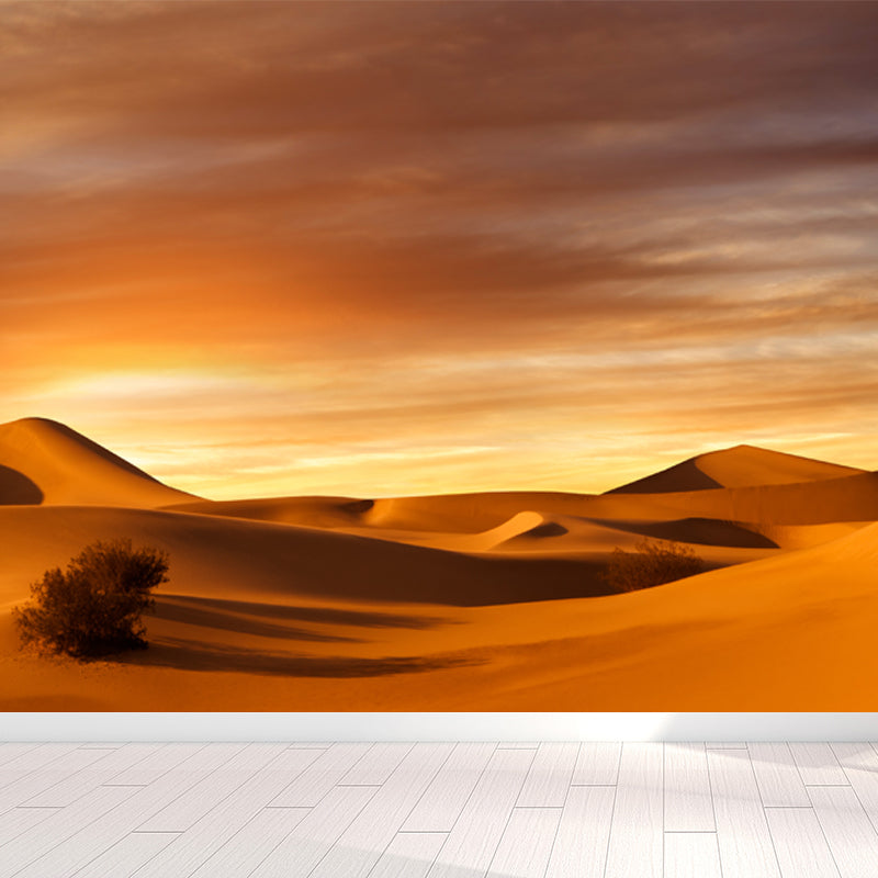 Huge Desert Sunset View Mural Modern Enchanting Dune Landscape Wall Decor in Yellow