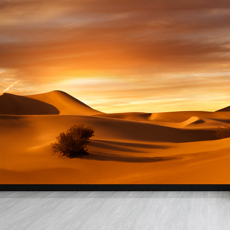 Huge Desert Sunset View Mural Modern Enchanting Dune Landscape Wall Decor in Yellow