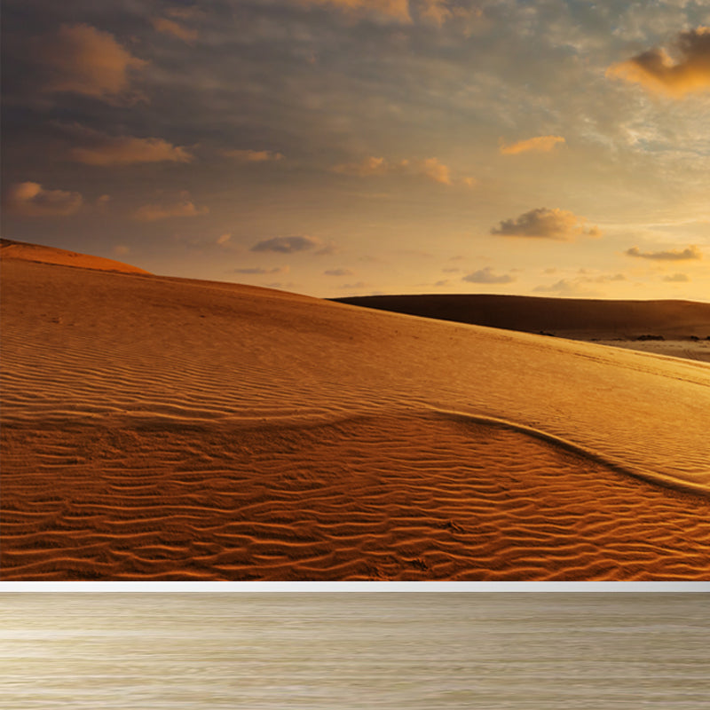 Whole Wavy Sand Wall Mural House Interior Sundown Scenery Wall Art in Yellow, Washable